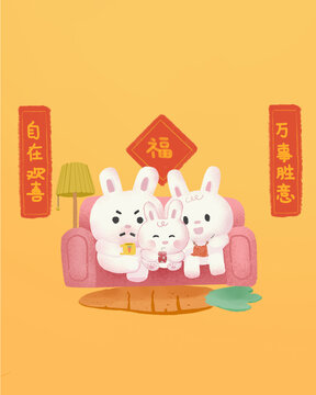 家庭兔兔年愿望节日