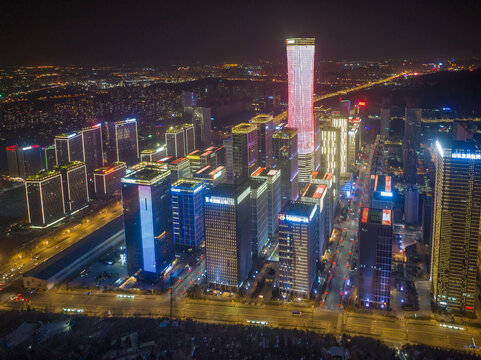 航拍济南汉峪金谷夜景灯光秀