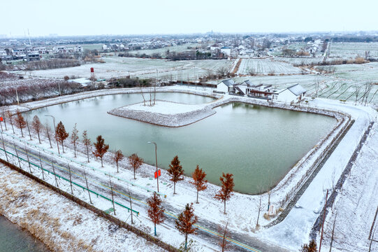 扬州七河八岛半逻小筑全景雪景