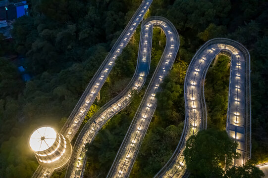 航拍福州城市森林步道福道夜景