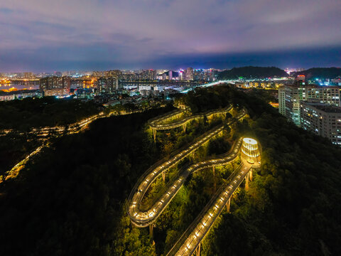 航拍福道福州城市森林步道夜景