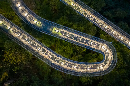 航拍福州城市森林步道福道夜景