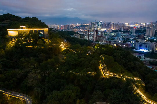 航拍福州城市森林步道福道夜景