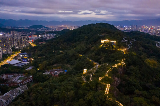 航拍福州城市森林步道福道夜景