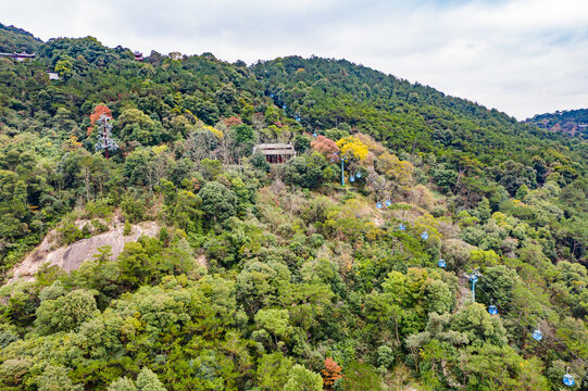 航拍福州鼓山风景区索道缆车