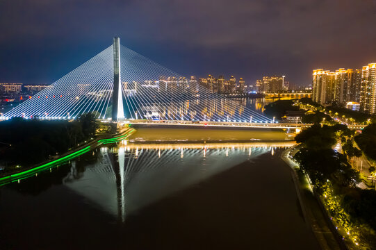 航拍闽江福州三县洲大桥夜景