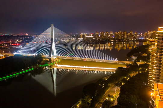 航拍闽江福州三县洲大桥夜景