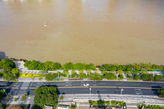 航拍福建福州闽江河流