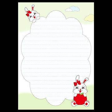 卡通兔子苹果信纸模板