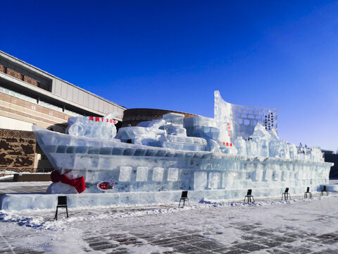 大型冰雕船形冰雕