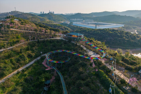 高空航拍高州凤凰古城水滑梯