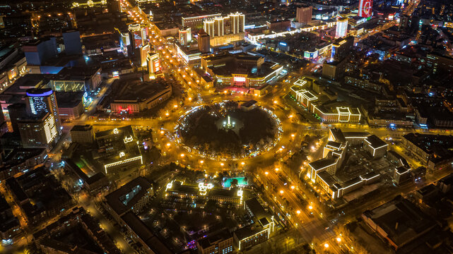 中国长春春节夜晚的城区景观