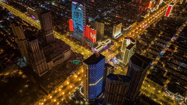 中国长春春节夜晚的城区景观