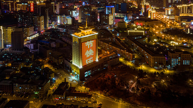 中国长春春节夜晚的城区景观