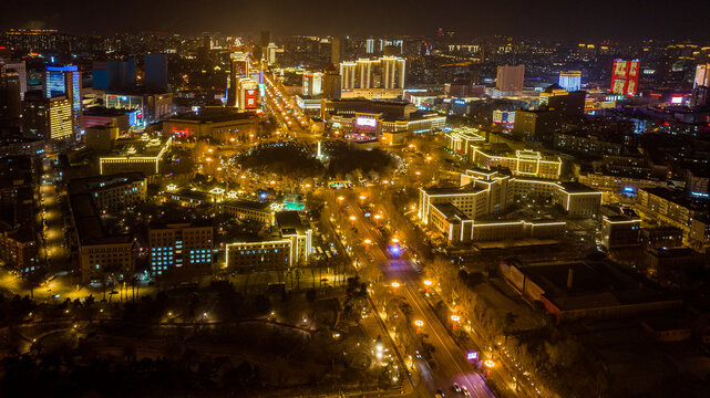 中国长春春节夜晚的城区景观