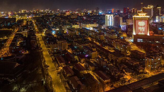 中国长春春节夜晚的城区景观