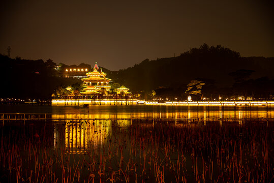 顺峰山公园青云湖夜景