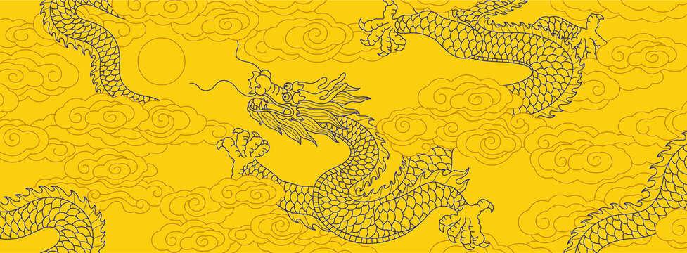 创意龙线描