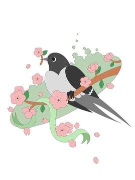 春季燕子与花