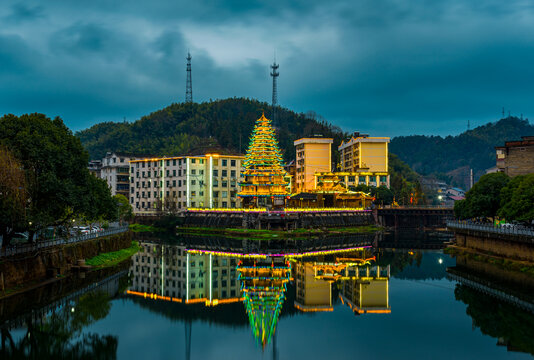 湖南通道县城双江镇美丽夜景