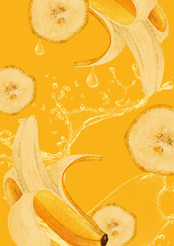 新鲜水果切片清新背景插画香蕉