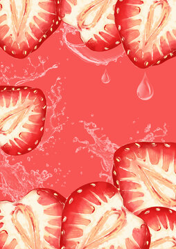 新鲜水果切片背景插画草莓