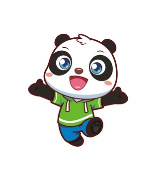 卡通可爱熊猫做欢迎迈步动作