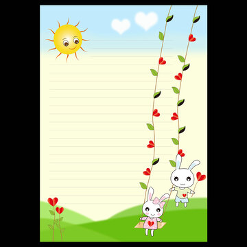 爱心小兔子情人节信纸设计