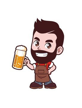 卡通中年男酿酒师喝啤酒