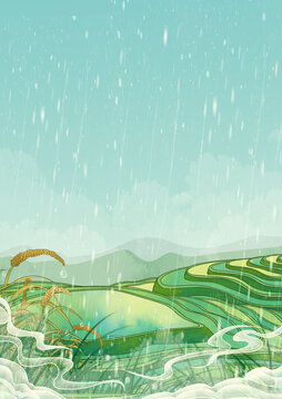 国风二十四节气插画背景谷雨