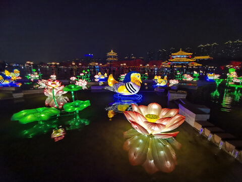 莲花鸳鸯彩灯