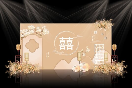 中式香槟色婚礼背景