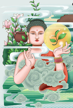 佛教人物手绘插画