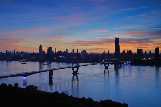 武汉长江二桥城市建筑风光夜景