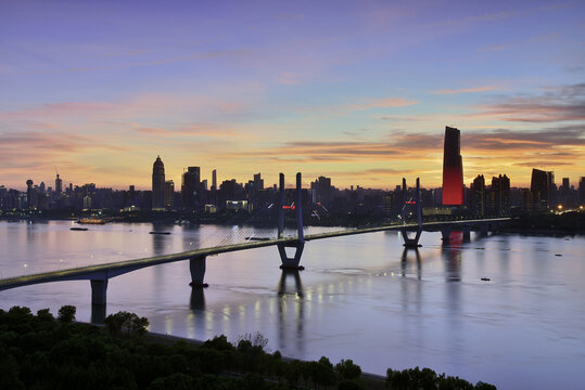 武汉长江二桥城市建筑风光夜景