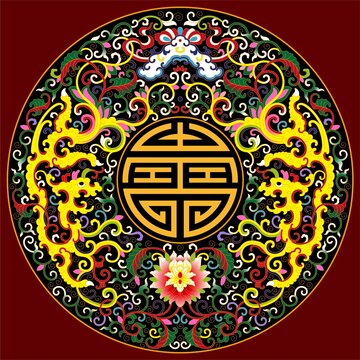黑底缠枝夔龙纹