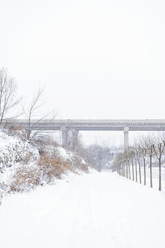 冬天高速桥下的山路