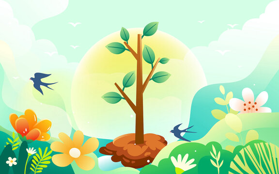312植树节保护地球环境插画