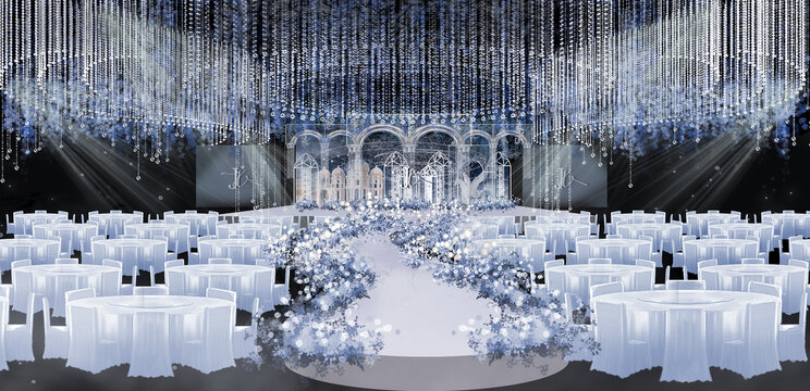 法式蓝色城堡水晶婚礼