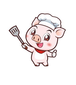 卡通可爱小猪厨师竖大拇指