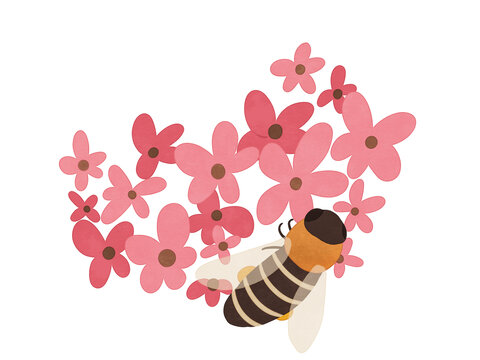 可爱手绘蜜蜂小粉花