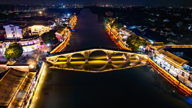 塘栖古镇夜景航拍