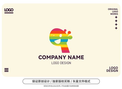 原创卡通彩色长颈鹿logo