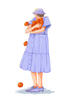橘子女孩手机壳图案插画