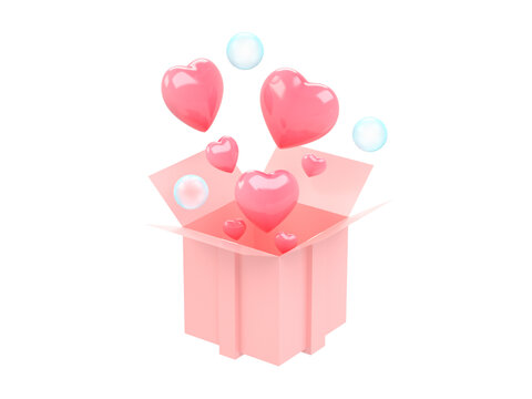 C4D粉色立体爱心礼盒