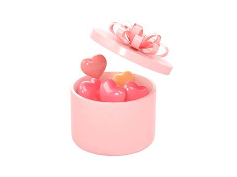 C4D粉色立体圆形爱心礼盒