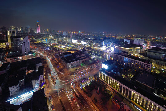 济南泉城广场城市建筑风光夜景