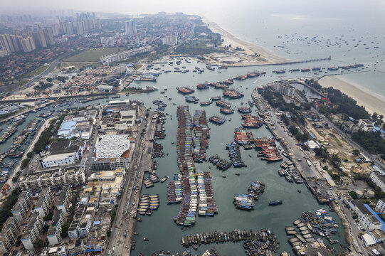 北海侨港电建渔港渔船停泊航拍