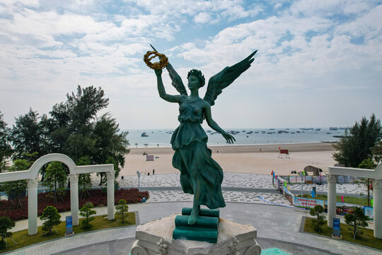 北海银滩西门天使雕塑航拍