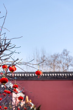 中国沈阳故宫的灯笼和古建筑